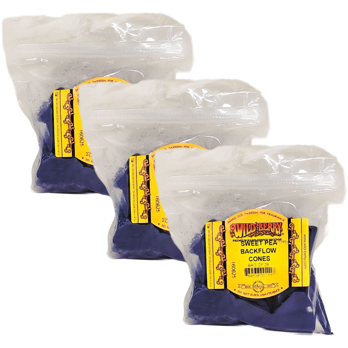 Backflow Sweet Pea Wild Berry Incense Cones, 25ct Packs