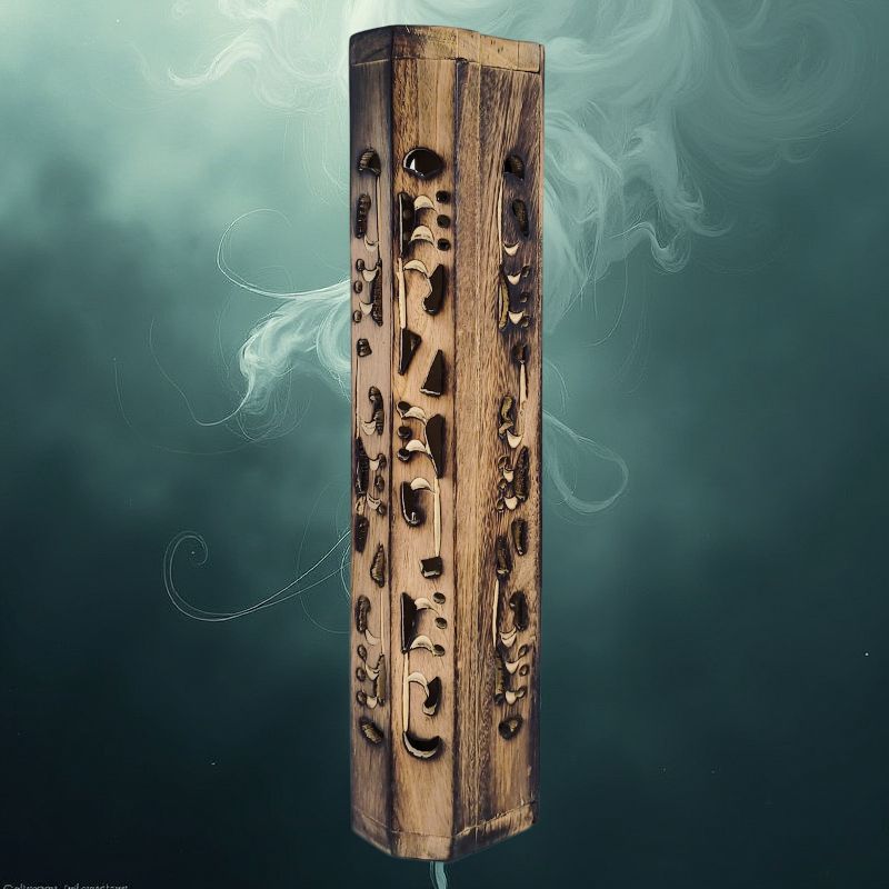 Carved Incense Holder Box with Storage, Burnt Wood Design