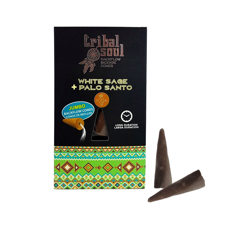 Tribal Soul Jumbo Backflow Incense Cones, White Sage + Palo Santo 10ct Pack