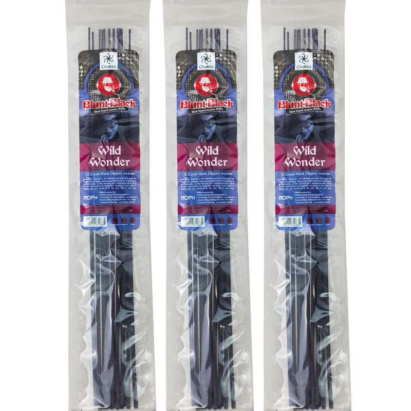 Wild Wonder Scent 10.5" Blunt Black Incense, 12-Stick Pack