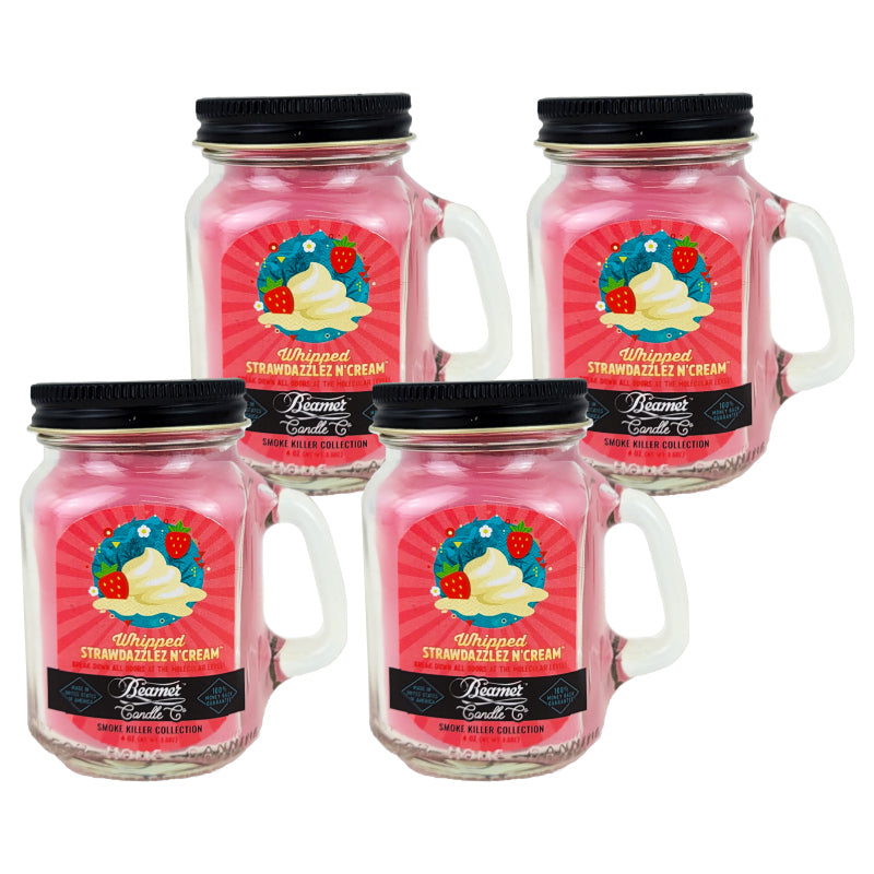 MINI 3" Whipped Strawdazzle N' Cream Jar Candle, 4oz Odor & Smoke Killer, by Beamer Candle Co
