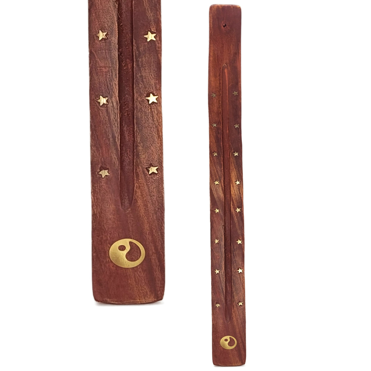Extra-Long 20" Jumbo Wood Incense Burner & Ash Catcher, Yin Yang Design