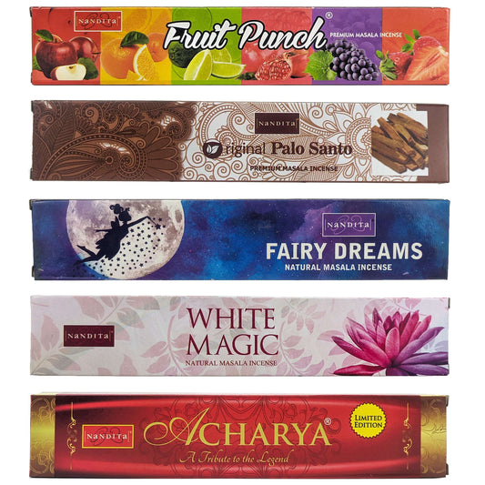Assorted 5-Pack Nandita Incense Sticks, 15g Packs
