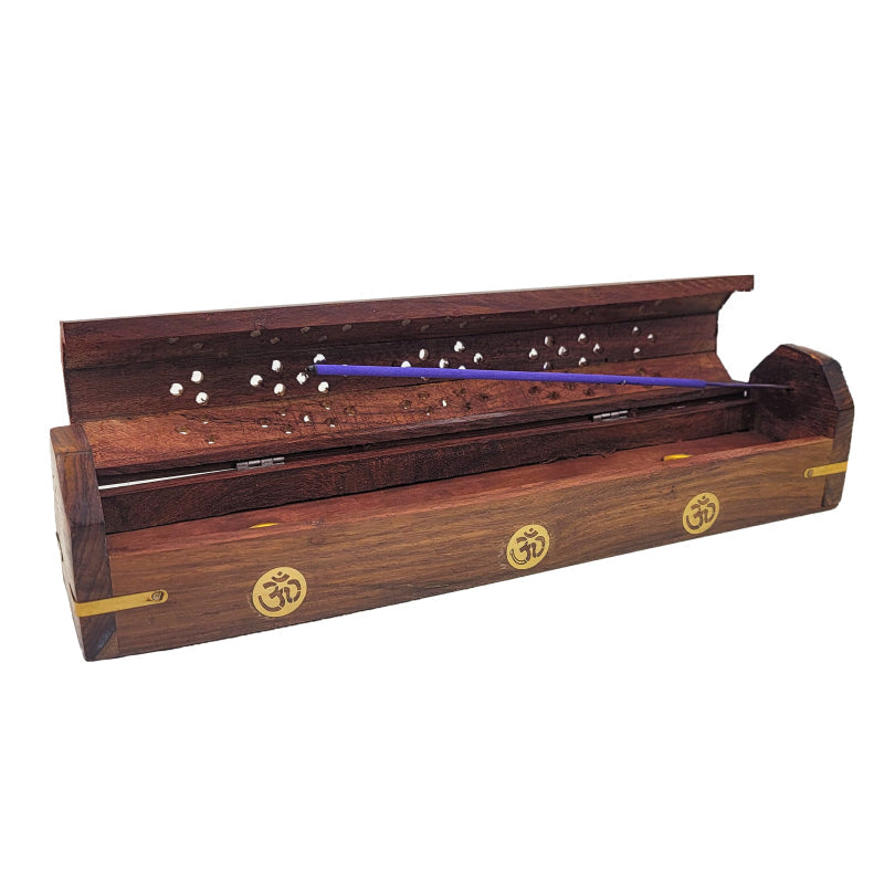 Carved Incense Holder Box with Storage, OM Symbol Design