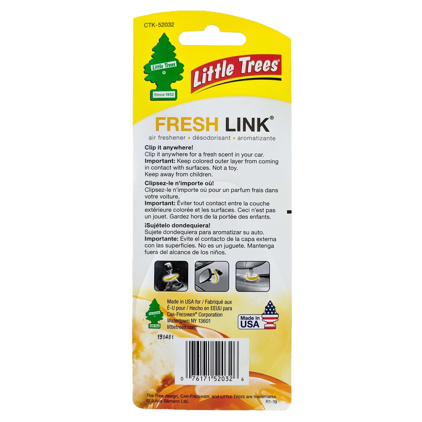 Golden Vanilla Scent Little Trees Fresh Link Air Freshener