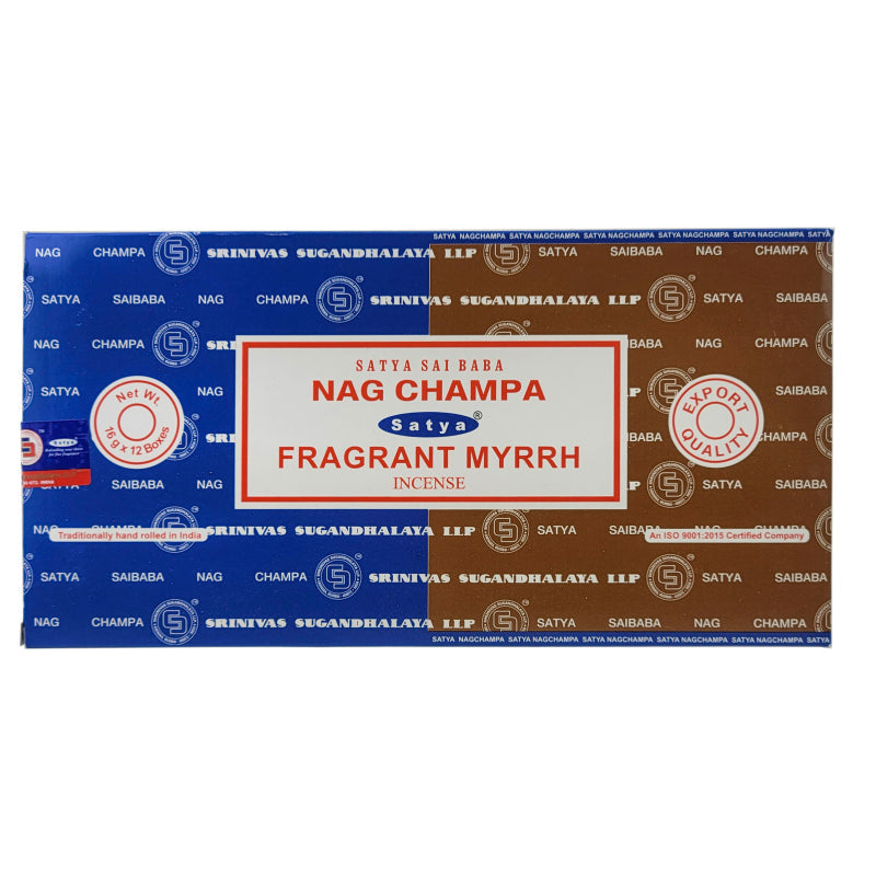 Satya Nag Champa + Fragrant Myrrh Incense Sticks, 16g Combo Pack