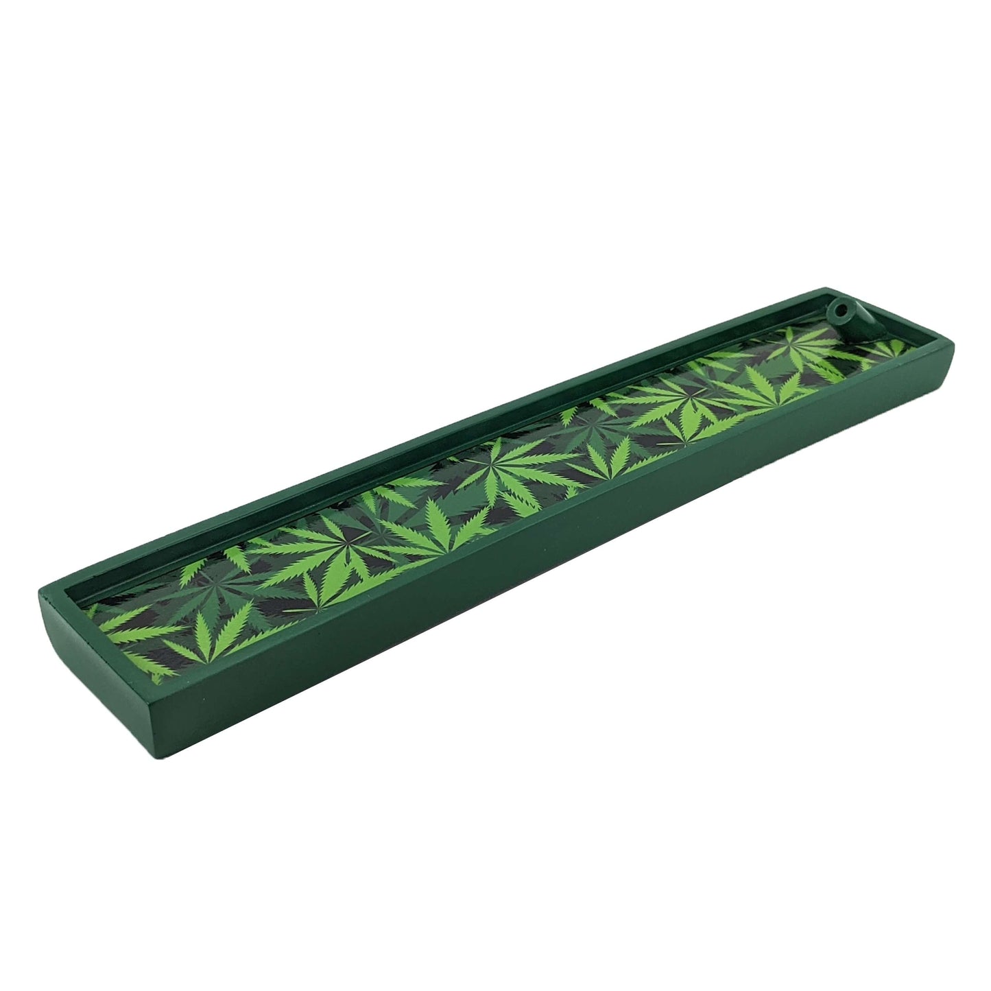 Novelty Poly Stone Incense Burner & Ash Catcher, Just Green Leaf Pattern