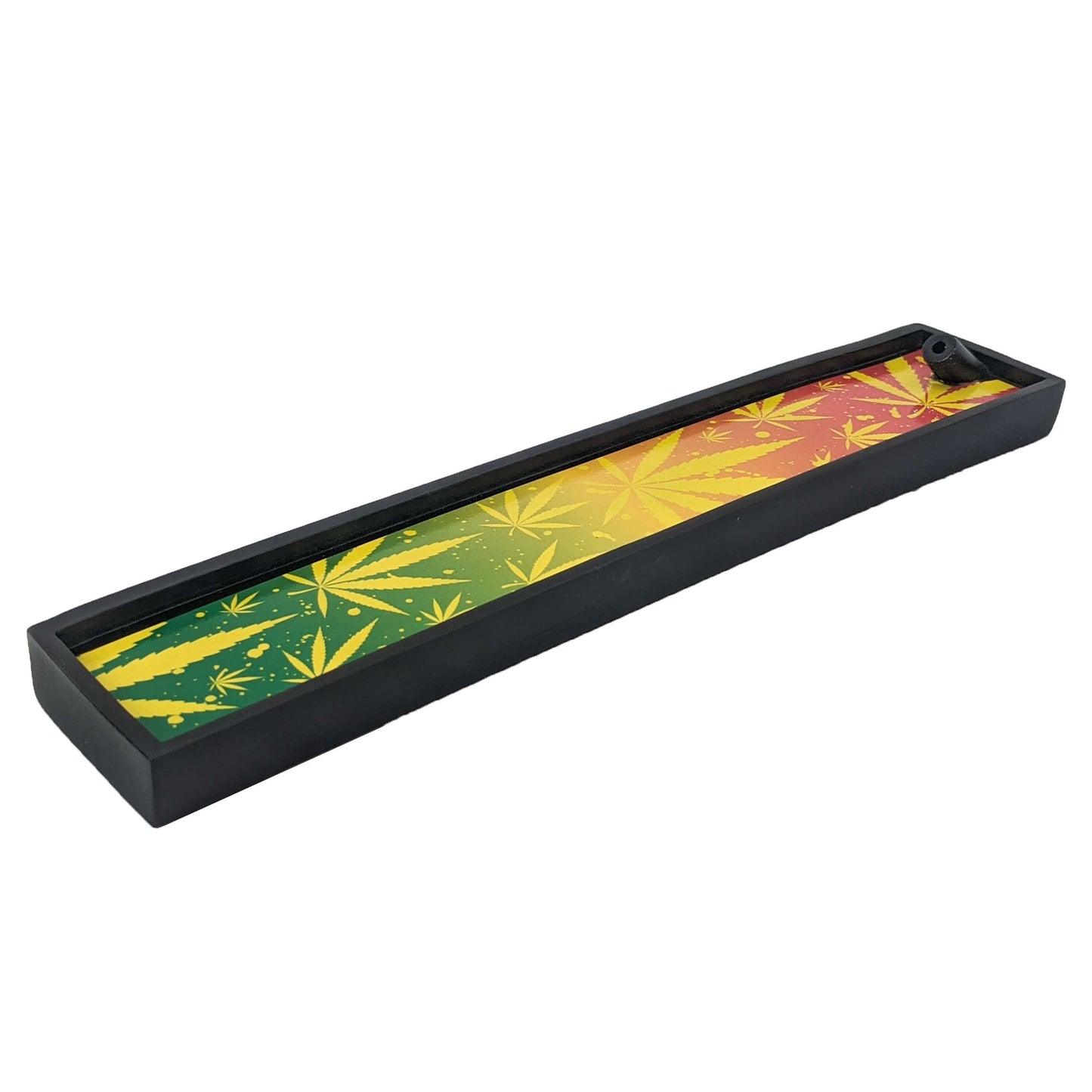 Novelty Poly Stone Incense Burner & Ash Catcher, Green & Red Leaf Pattern