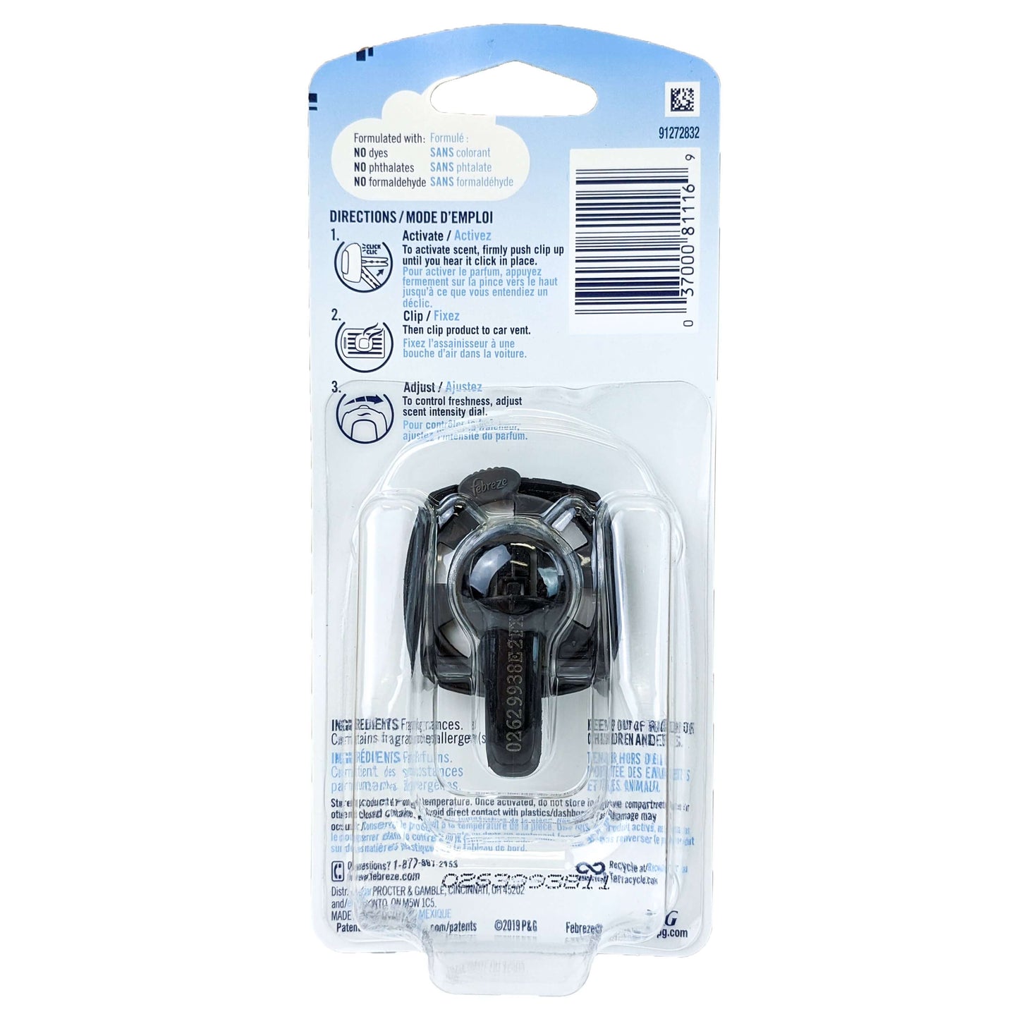 Febreze Car Vent Clip Air Freshener, Midnight Storm Scent