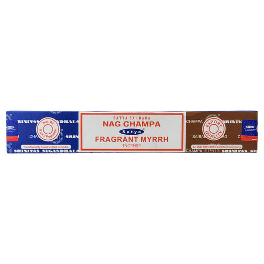 Satya Nag Champa + Fragrant Myrrh Incense Sticks, 16g Combo Pack
