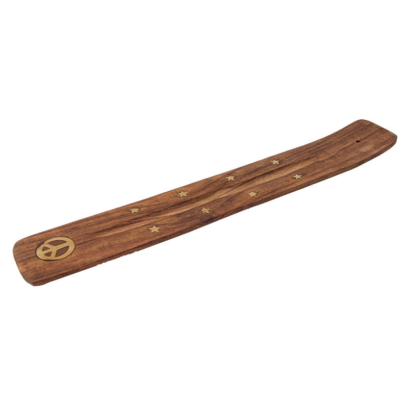 10" Wood Incense Burner & Ash Catcher, Peace Sign Design