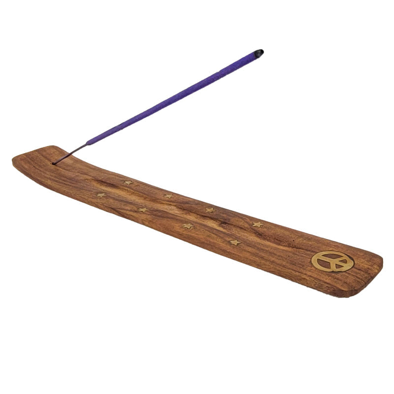 10" Wood Incense Burner & Ash Catcher, Peace Sign Design