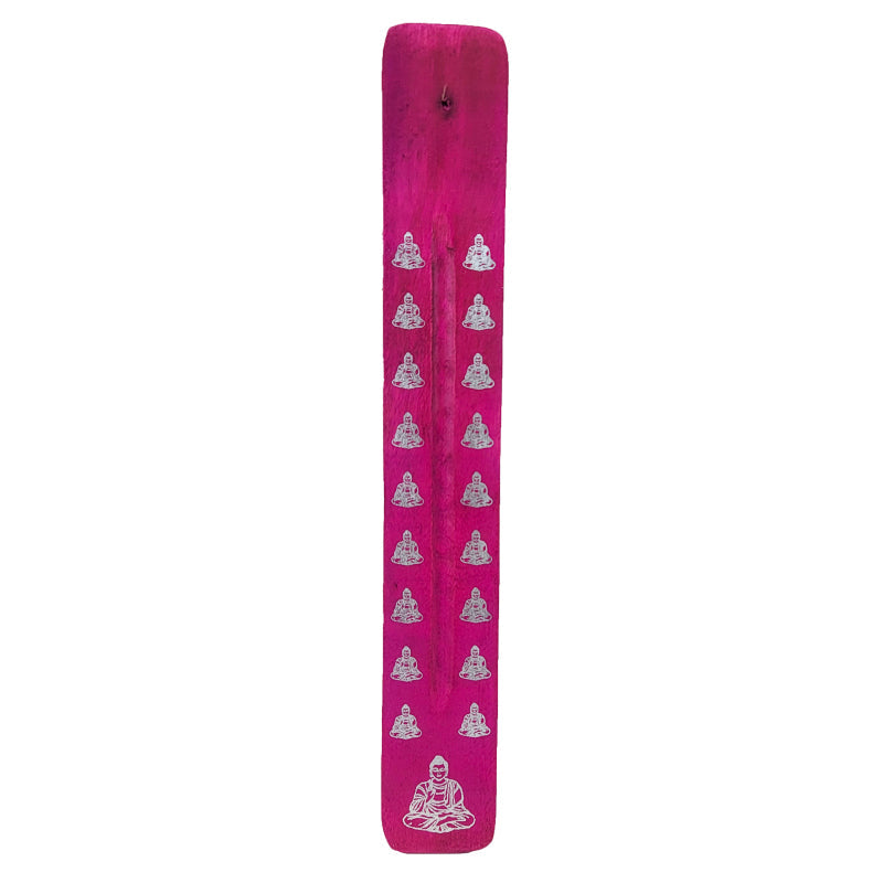 10" Wood Incense Burner & Ash Catcher, Pink Buddha Design