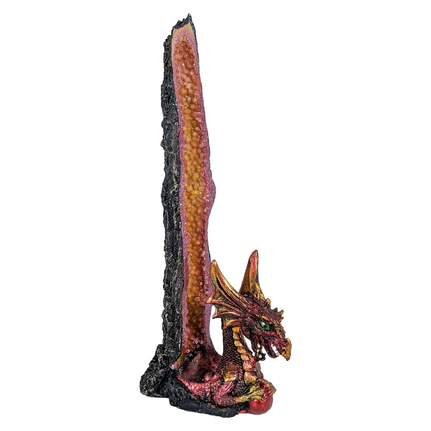 Dragon Vertical Incense Holder & Ash Catcher, Orange Geode