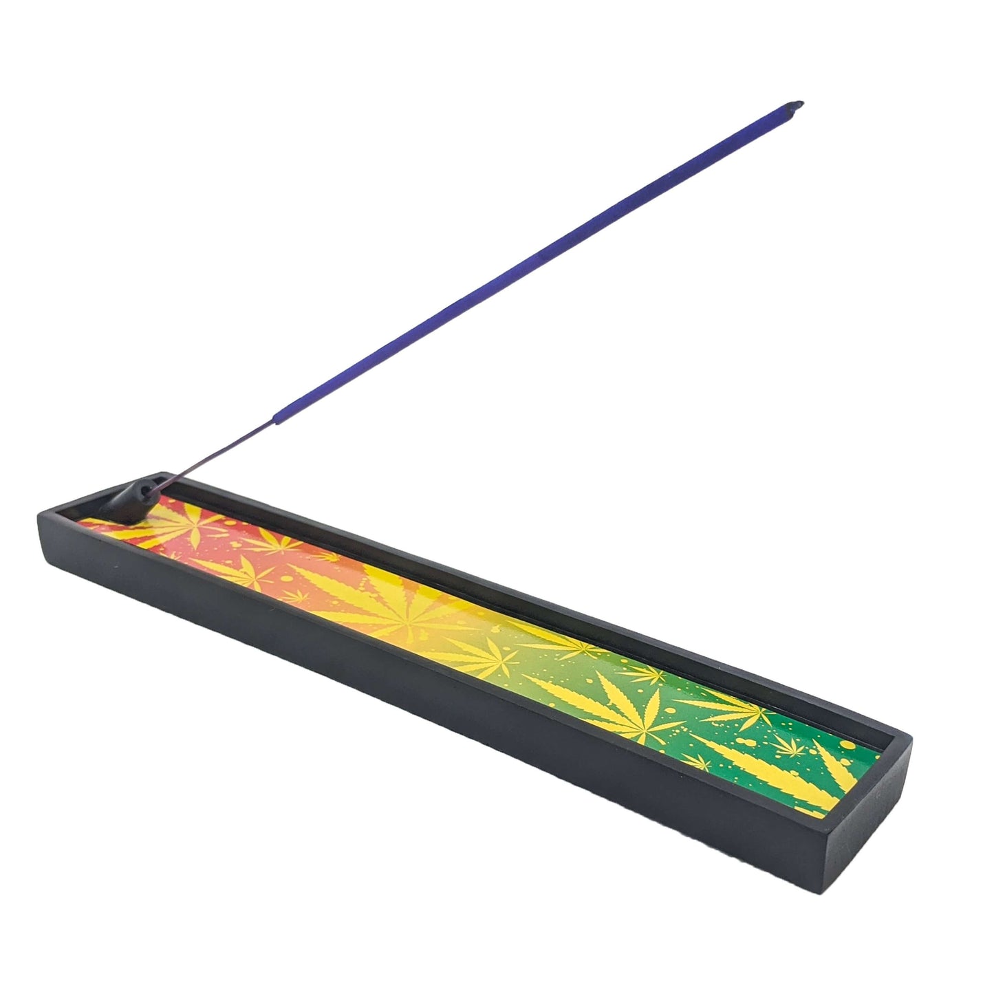 Novelty Poly Stone Incense Burner & Ash Catcher, Green & Red Leaf Pattern