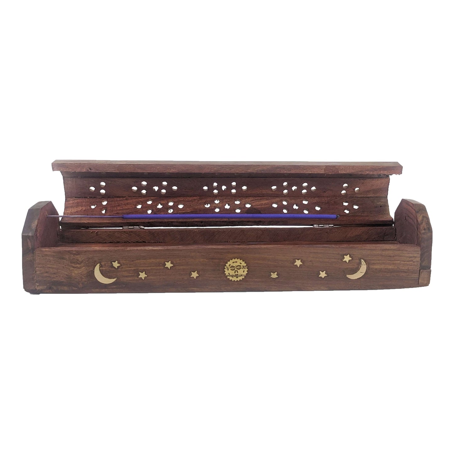 Carved Incense Holder Box with Storage, Sun Moon & Stars Design