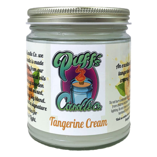 Tangerine Cream Scent 9oz No Pendy Jar Candle, Puff's Candle Co