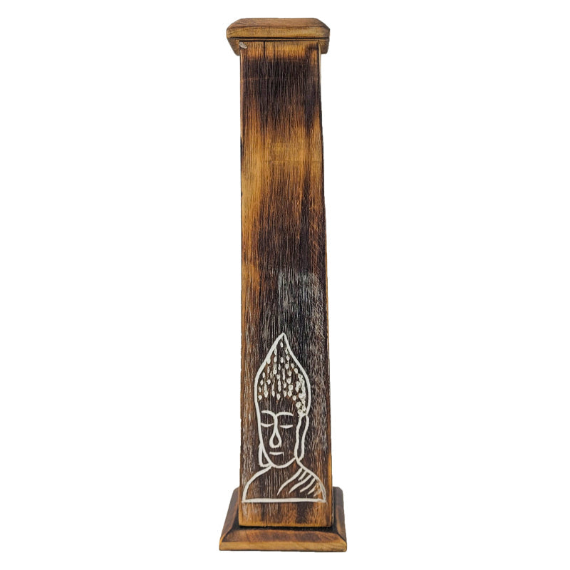 Wood Incense Tower w/ Removable Base, Brown Buddha Design