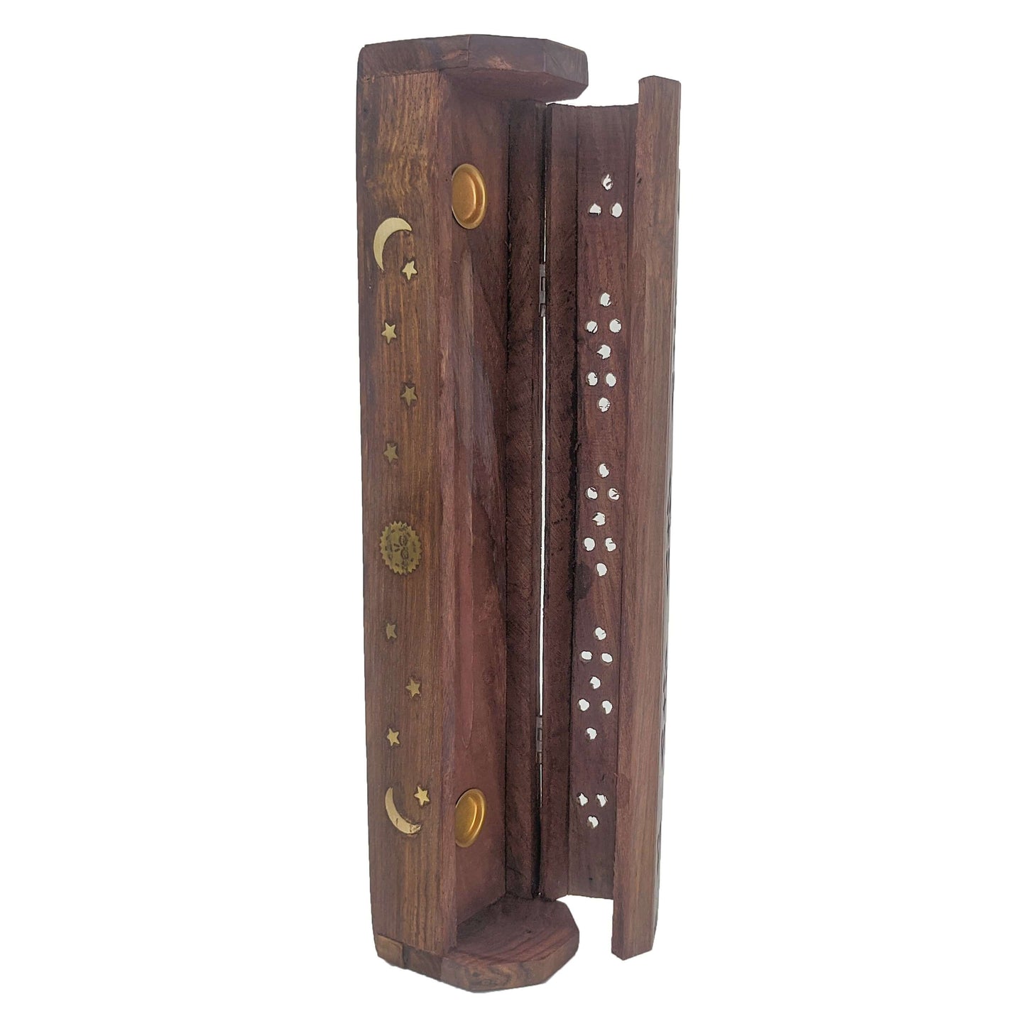 Carved Incense Holder Box with Storage, Sun Moon & Stars Design
