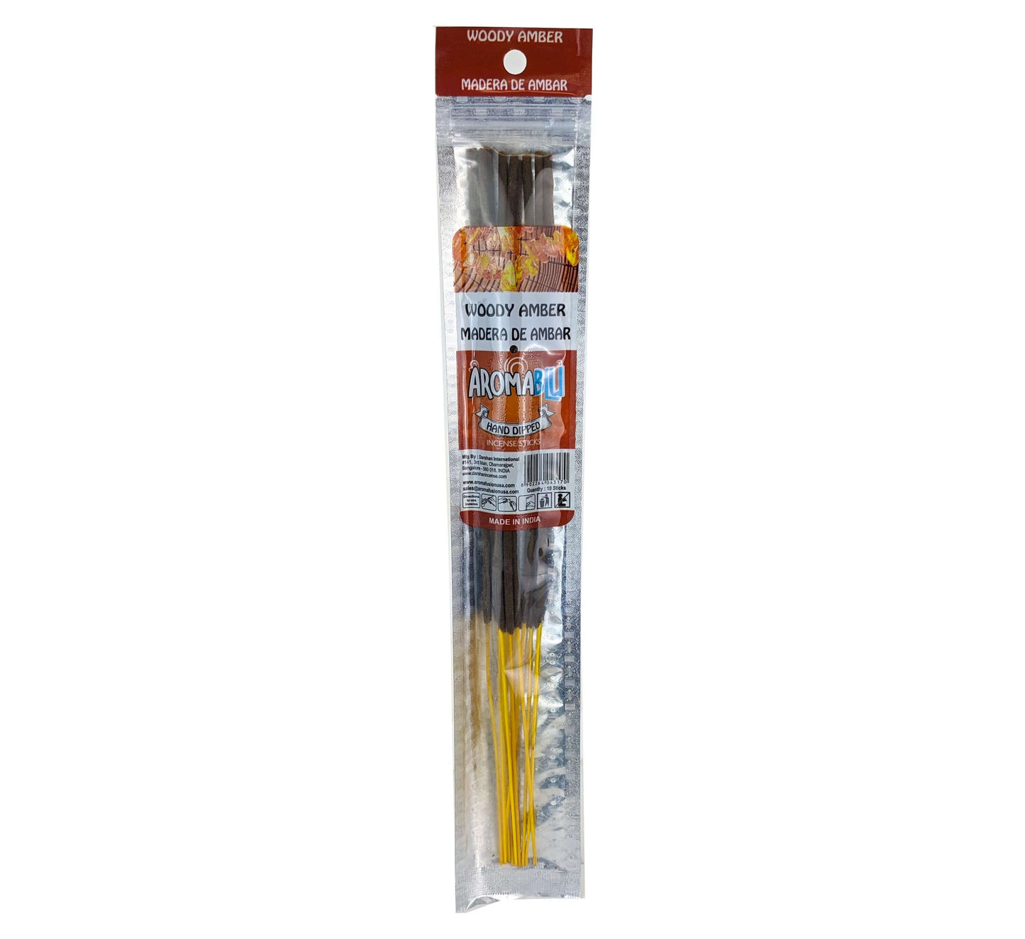 AromaBlu Hand Dipped 11" Incense Sticks, Woody Amber Scent