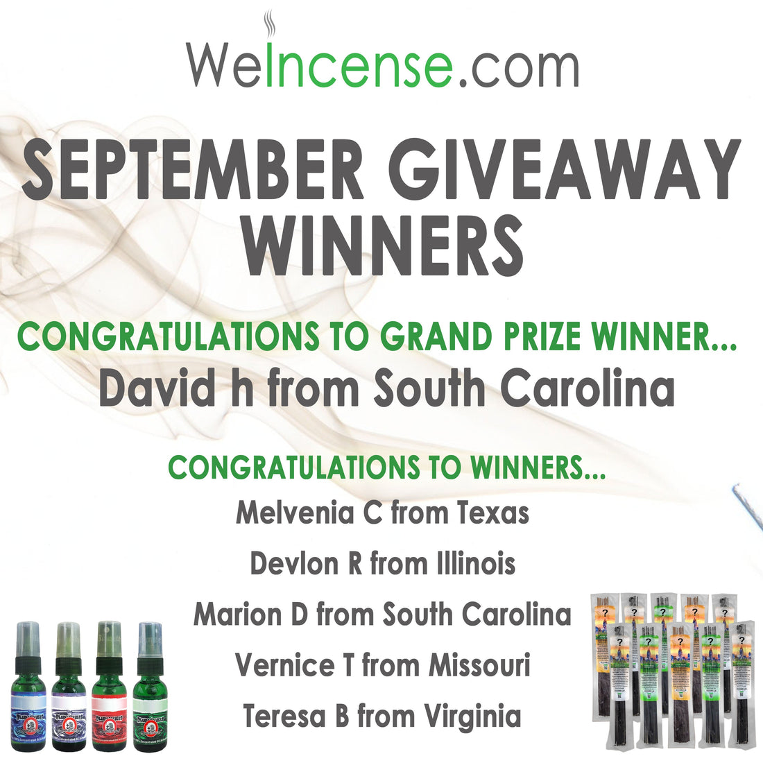 Congrats to September's Giveaway Winners!