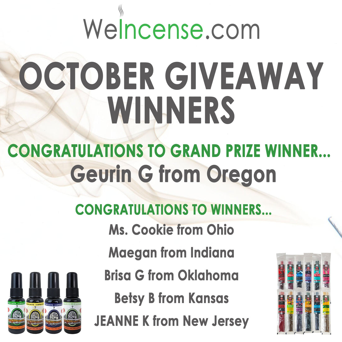 Congrats to October's Giveaway Winners!