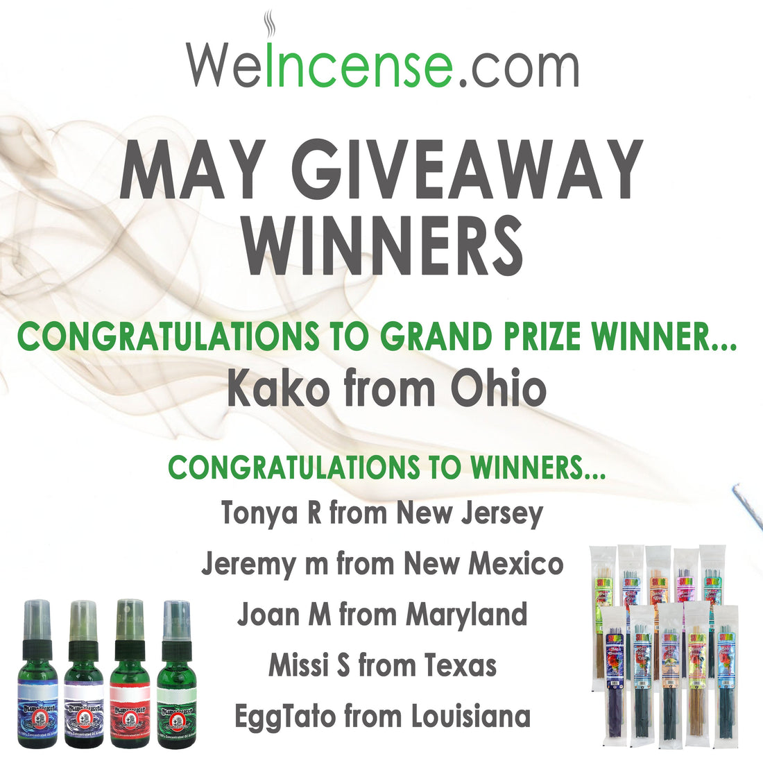 Congrats to May's Giveaway Winners!