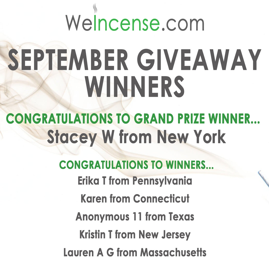Congrats to September's Giveaway Winners!