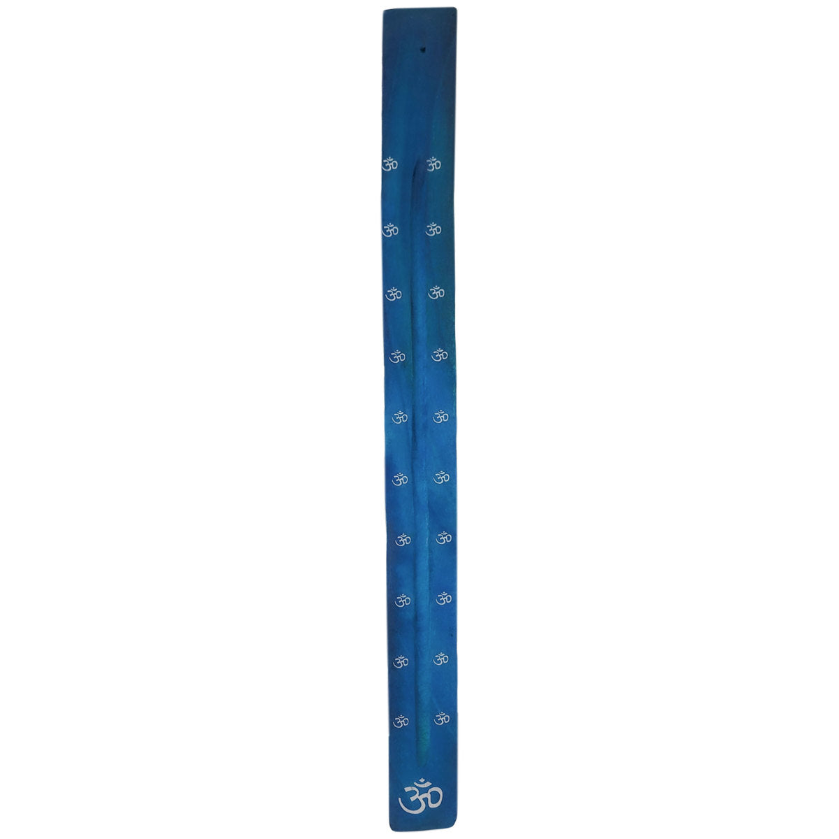Extra-Long 20" Jumbo Wood Incense Burner & Ash Catcher, OM (Blue) Design