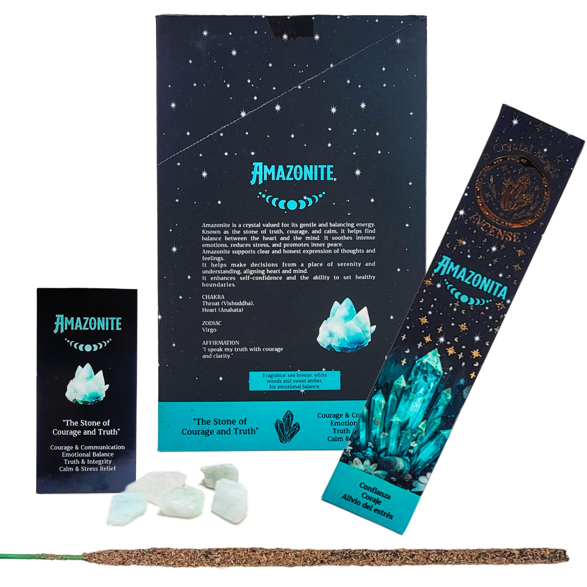 Amazonite 15g 8" Incense Pack + Crystals, by Crystal Magic Incense