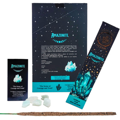 Amazonite 15g 8" Incense Pack + Crystals, by Crystal Magic Incense