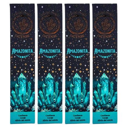 Amazonite 15g 8" Incense Pack + Crystals, by Crystal Magic Incense
