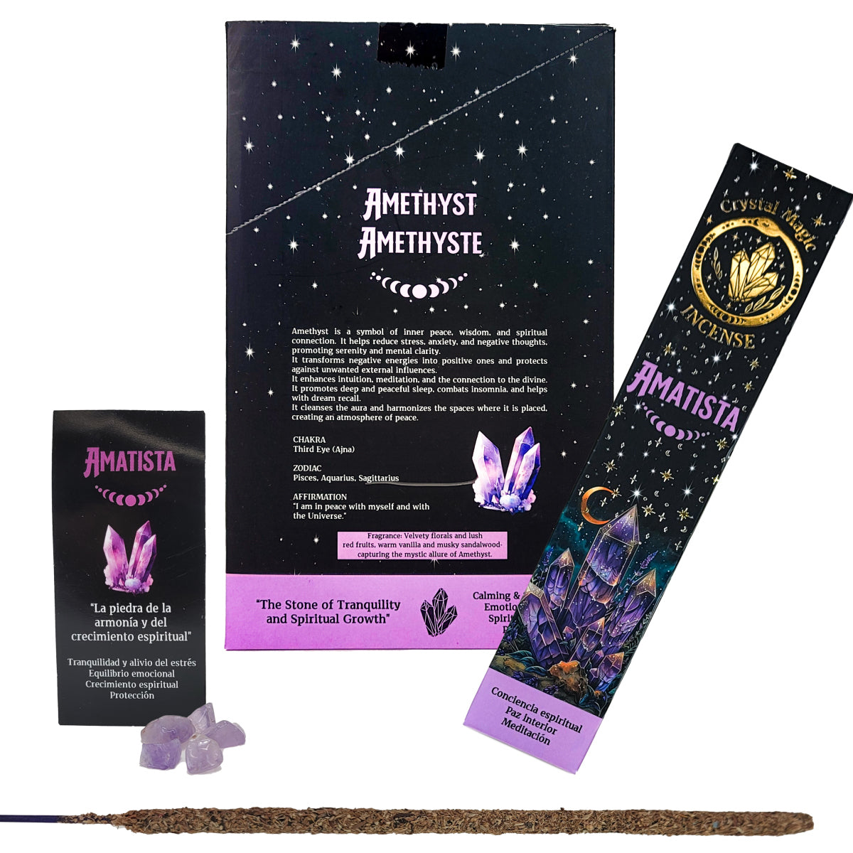 Amethyst 15g 8" Incense Pack + Crystals, by Crystal Magic Incense