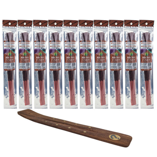 10-Pack + Incense Holder Set: Aroma Fusion Apple Cinnamon 11" Incense Sticks