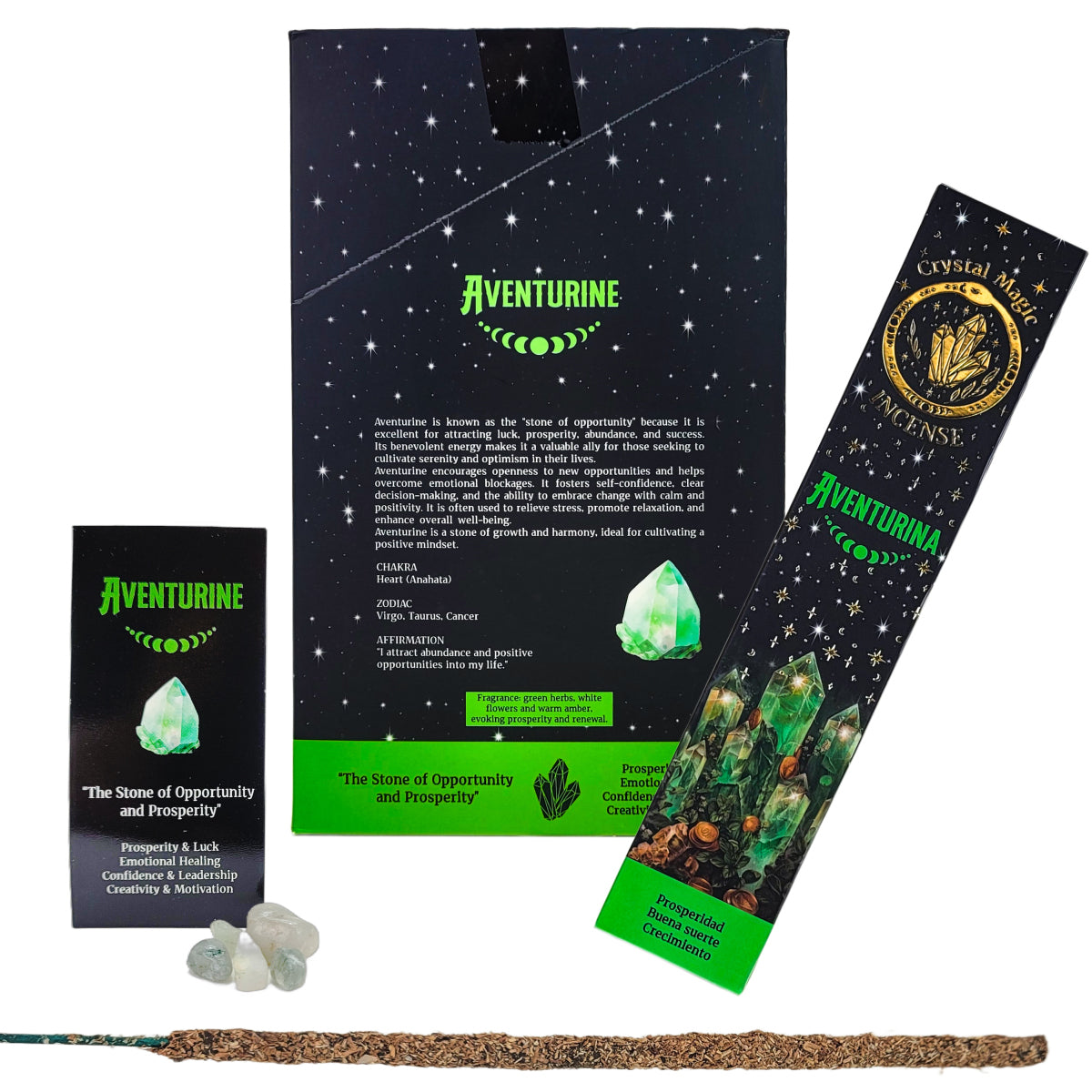 Aventurine 15g 8" Incense Pack + Crystals, by Crystal Magic Incense