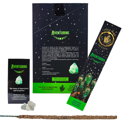 Aventurine 15g 8" Incense Pack + Crystals, by Crystal Magic Incense