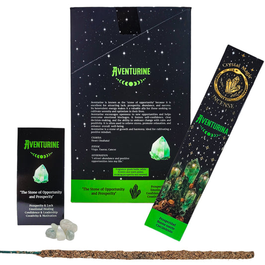 Aventurine 15g 8" Incense Pack + Crystals, by Crystal Magic Incense