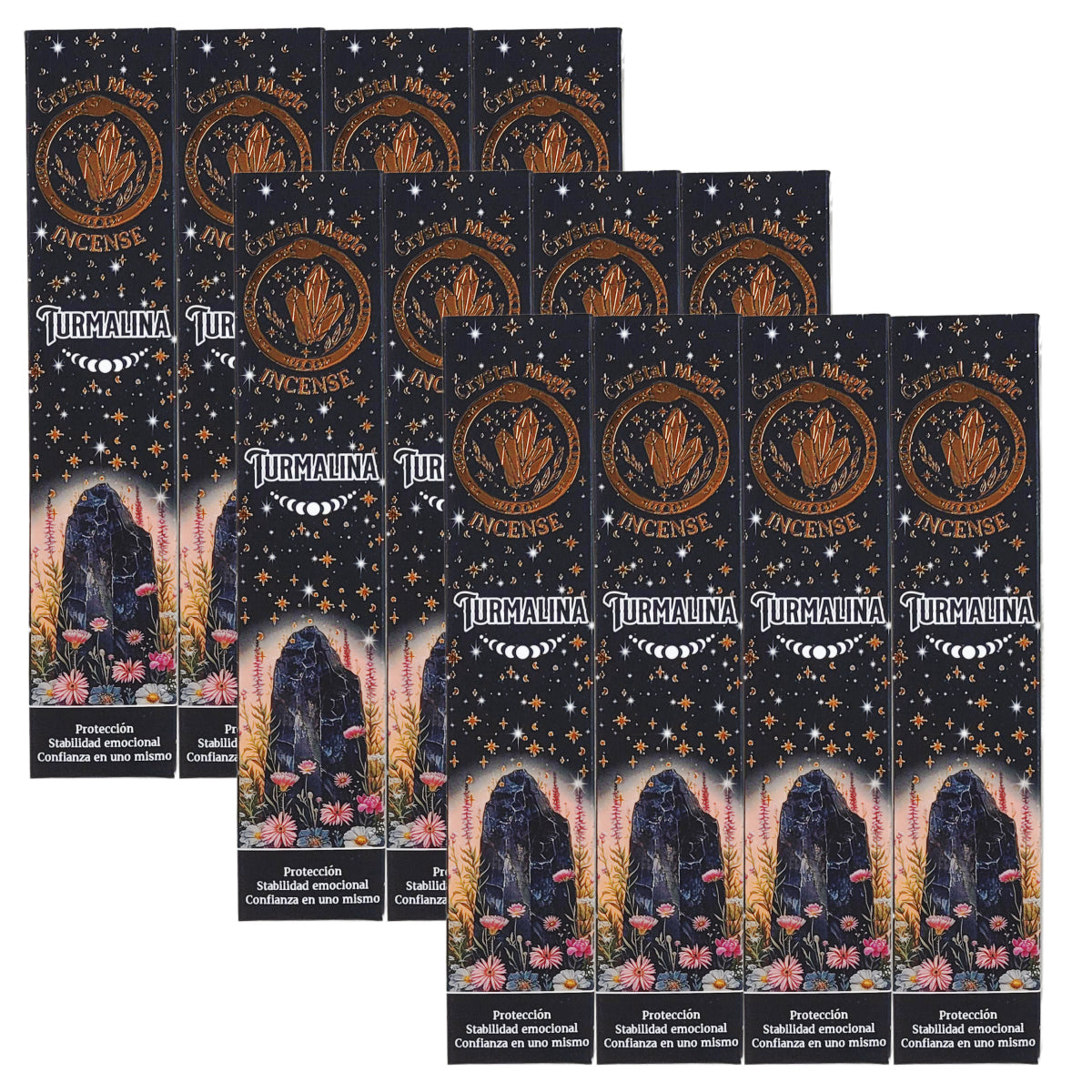 Black Tourmaline 15g 8" Incense Pack + Crystals, by Crystal Magic Incense