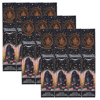 Black Tourmaline 15g 8" Incense Pack + Crystals, by Crystal Magic Incense