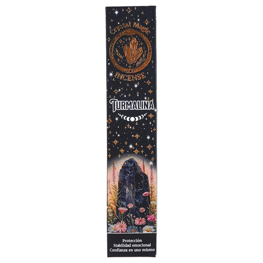 Black Tourmaline 15g 8" Incense Pack + Crystals, by Crystal Magic Incense
