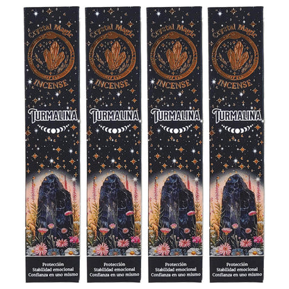 Black Tourmaline 15g 8" Incense Pack + Crystals, by Crystal Magic Incense