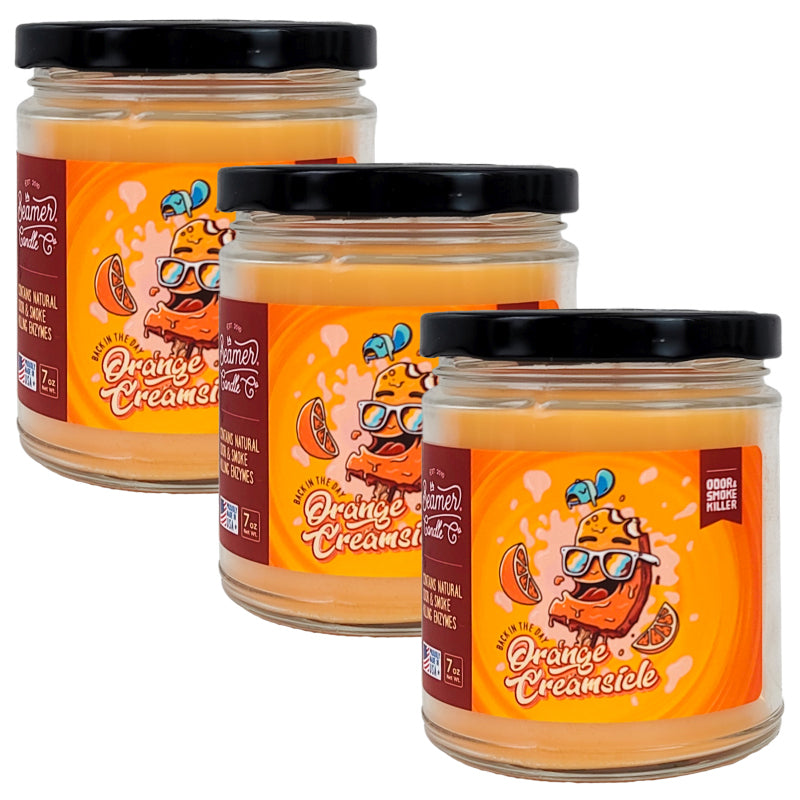 3.5" Back In The Day Orange Creamsicle Glass Jar Candle, 7oz Odor & Smoke Killer, by Beamer Candle Co