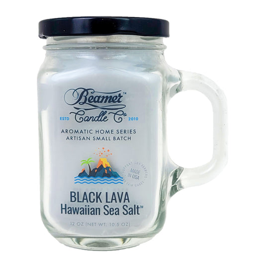 Black Lava Hawaiian Sea Salt 5" Glass Jar Candle, 12oz Aromatic Home Series, by Beamer Candle Co