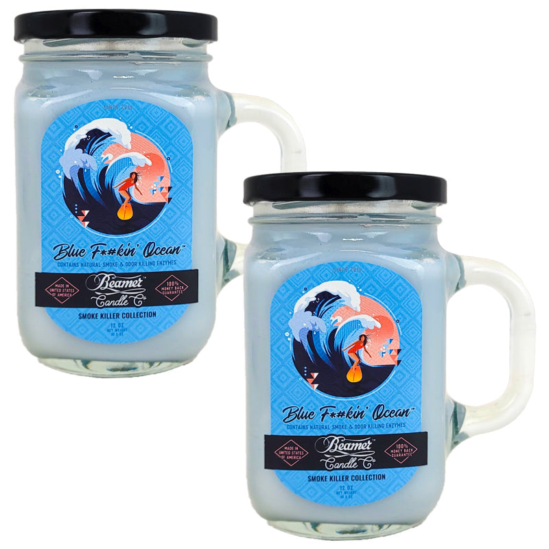 Blue F*#ckin' Ocean 5" Glass Jar Candle, 12oz Smoke Killer Collection, by Beamer Candle Co