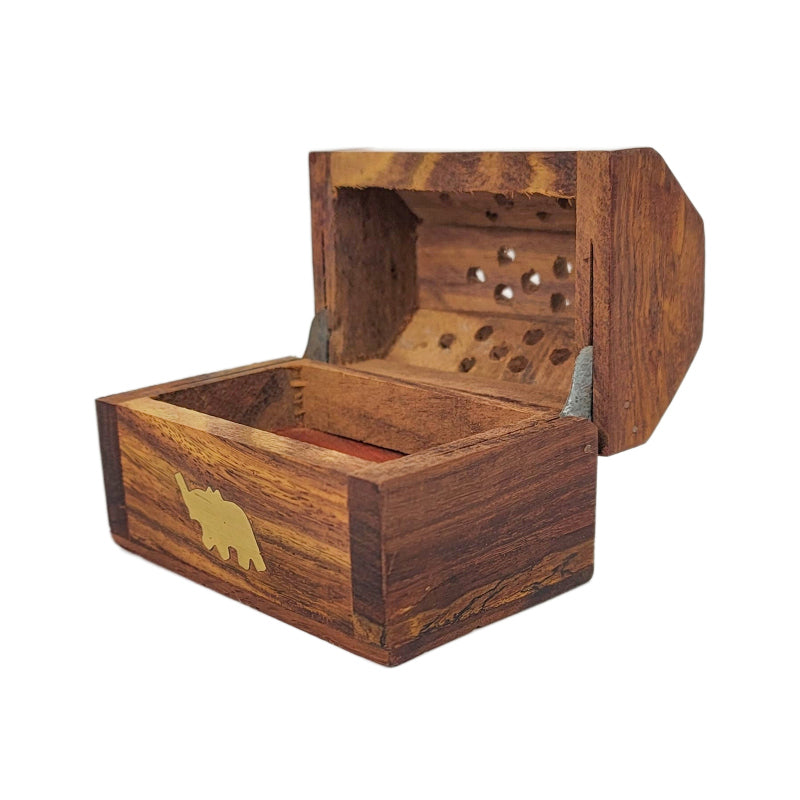 Mini Carved CONE Incense Holder Box, Elephant Design