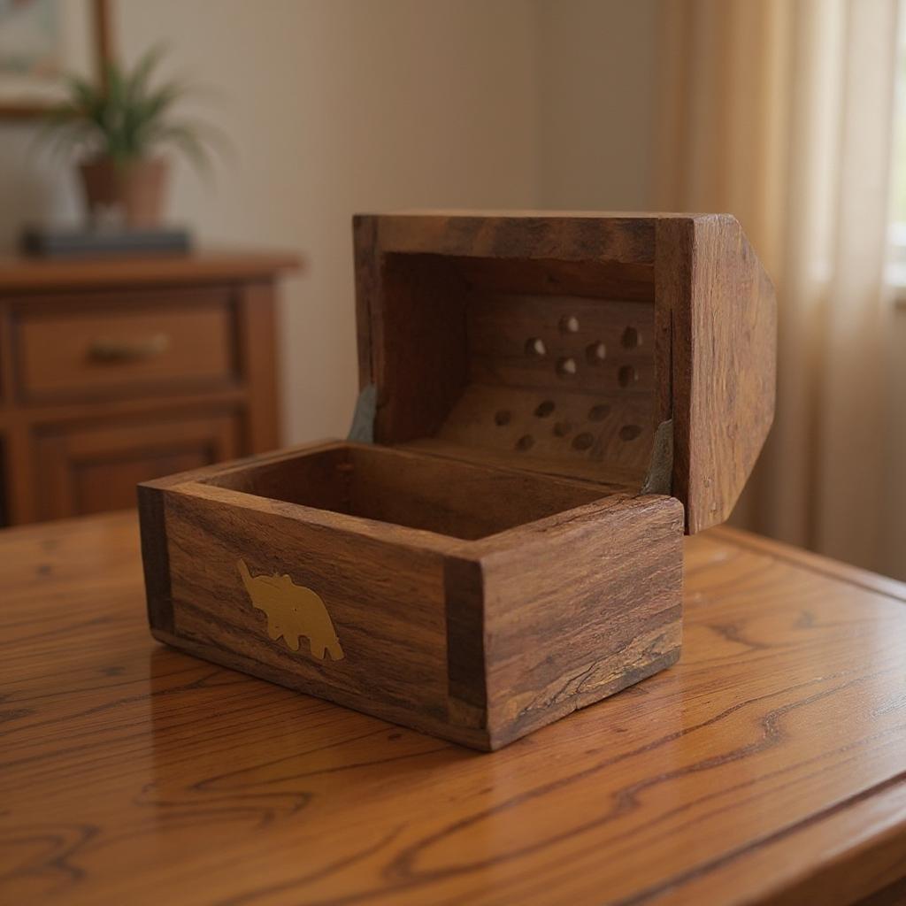 Mini Carved CONE Incense Holder Box, Elephant Design