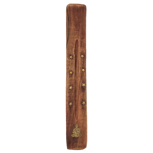 10" Wood Incense Burner & Ash Catcher, Buddha Design