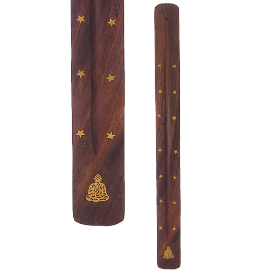 Jumbo Wood Incense Burner & Ash Catcher, Buddha Design, 18"