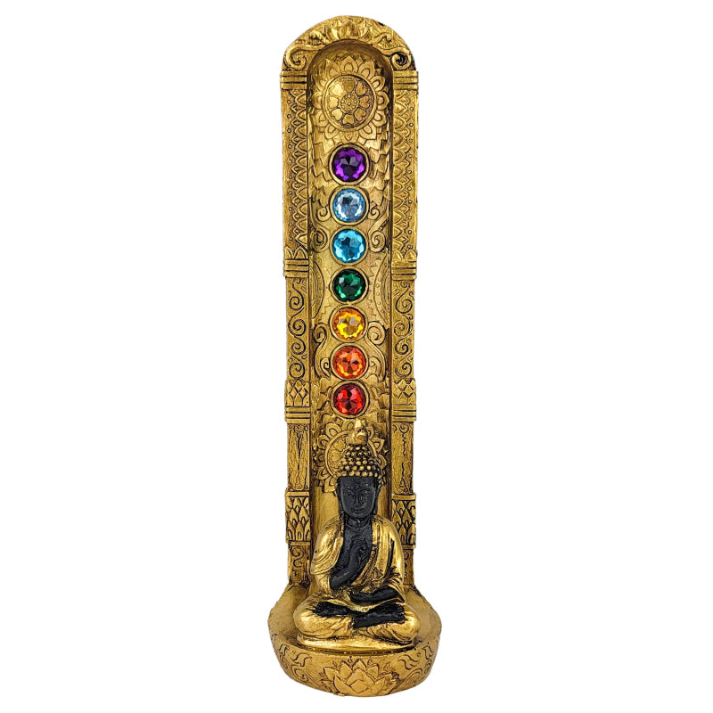Buddha 9" Polystone Gold-Color Incense Burner & Ash Catcher