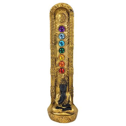 Buddha 9" Polystone Gold-Color Incense Burner & Ash Catcher